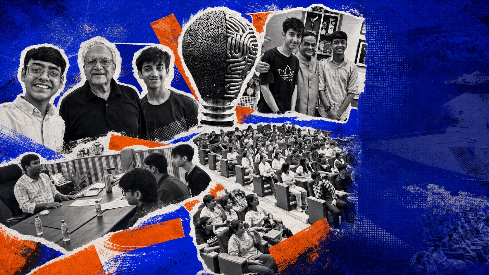 Project GRID founders, students and institutional leaders in a blue and orange campaign collage